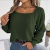 Comfortable Casual Women Solid Color Knitted Pullover Sweater Autumn Winter Square Neck Lantern Sleeve Fried Dough Twists Design