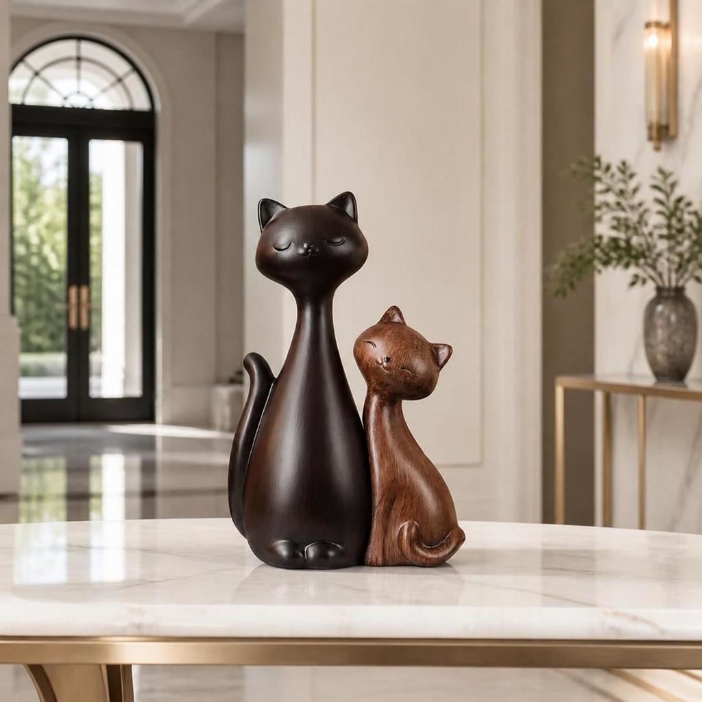 2 Pieces Ceramic Cat Figurine Cute Ornament Stylized for Living Room