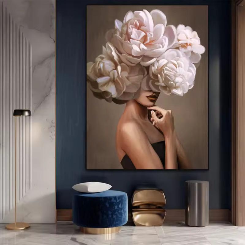Kwiaty Głowa Sztuka Portret Kobiety Obraz na Płótnie Nowoczesna Sztuka Ścienna Portret Kobiety Plakaty i Druki Salon Dekoracja Domu