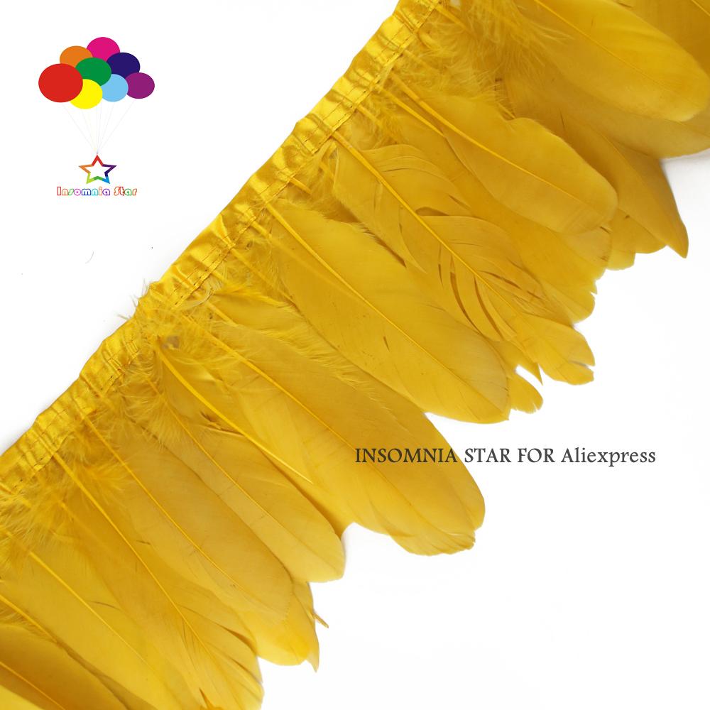 Feather2 Meter/pack Goose Feather Fringe Trim On Satin Header 6"- 8" In /15-20 Cm Width