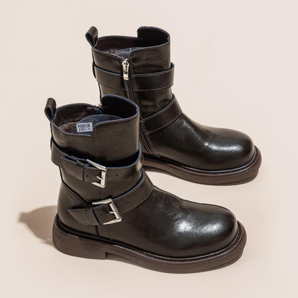 Martin Boots Women's Autumn and Winter New Velvet Thick-soled Heightening Thin Boots Versatile Short Boots