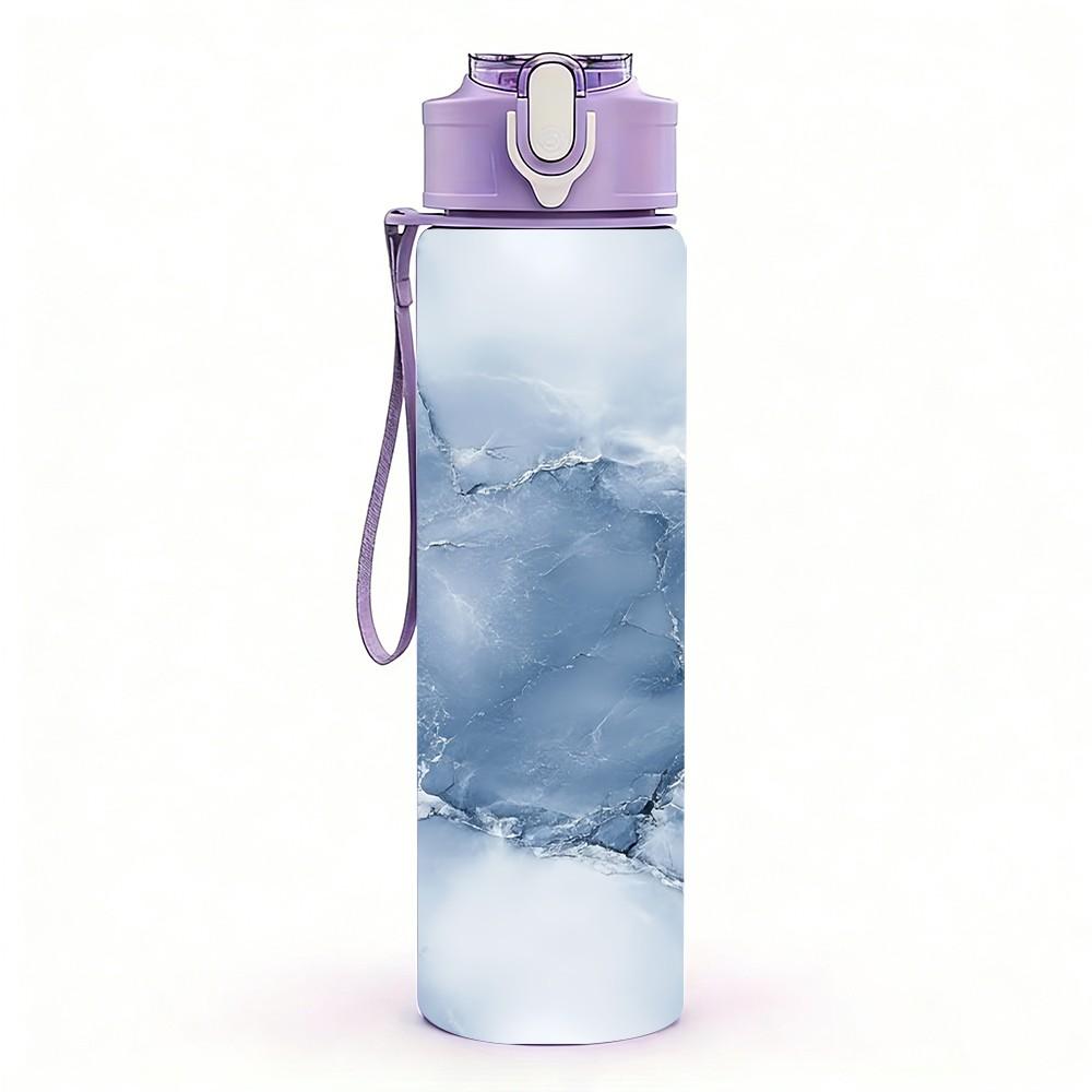 1PC Grey Blue Cloudy Marble Agate Texture Print 750ml Color Plastic Sports Water Bottle Leakproof Flip Straw Lid Suitable for Sports Office Home Use