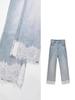 Lace Trim High Waist Wide Leg Cropped Jeans - Autumn 2025 Fashion