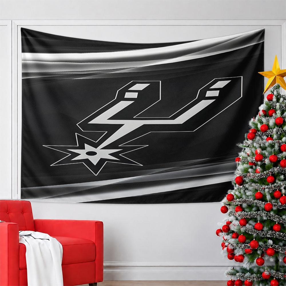 Black and Silver Spurs Logo Design Pattern Wall Hanging Tapestry Decorative Tapestry Home Decor for Bedroom and Living Room