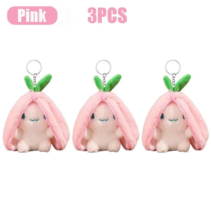 Cute Transform Strawberry Bunny Fruit Animal Plush Toy Key Chain Accessories Backpack Keychain Stuffed Animal Bag Pendant