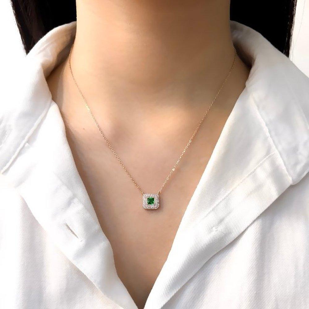 [Opalhouse] 925 Silver Emerald Q Square Necklace Opmun11931