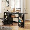 Folding Sewing Table on Casters, 2 Magnetic Doors, 4 Trays, 20 Hooks, 160 x 40 x 83 cm, Black