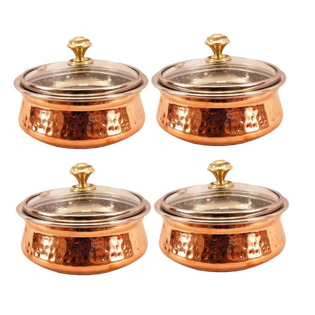 Glass Lid 400 Ml-Serving Dishes Chicken Briyani Vegetables Home Hotel Restaurant Tableware Dishware,Polished,Set Of 4