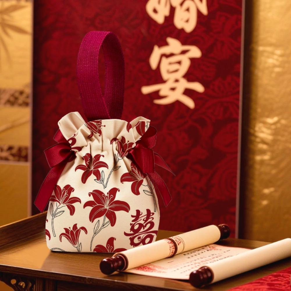 Trekkoord Nieuwjaar Cadeauzak Canvas Chinese Stijl Handtas Sieraden Bruiloft Snoepzak Verjaardag