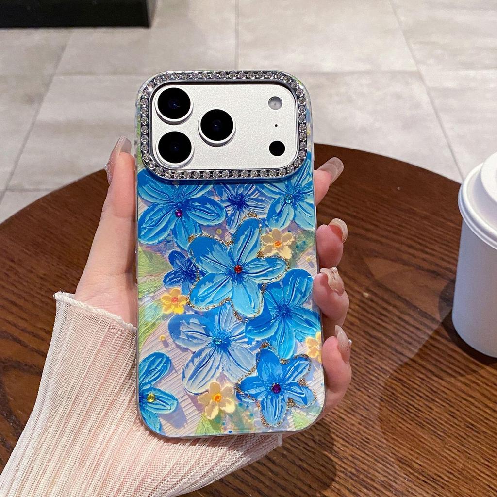 Seiten S-Diamant Ölgemälde Blumen Hülle für iPhone 17 Pro Max - Wohlstands Design 16 Pro Edition