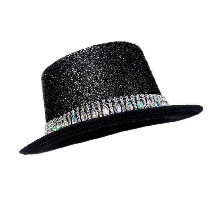 Eye Catching Rhinestones Tall Hat Cosplay Hat Stage Show Hat Halloween Costume Ceremony Hat Evening Party Magicians Hat