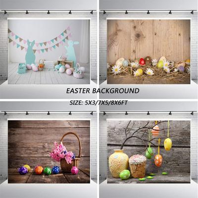 Easter Party Background Photography Backdrop Rabbit Colored Eggs  Baby Photographic Photo Studio Props