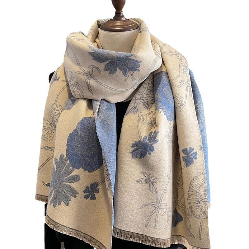 2024 Women's Winter Warm Korean-Style Double-Sided Printed Scarf Shawl