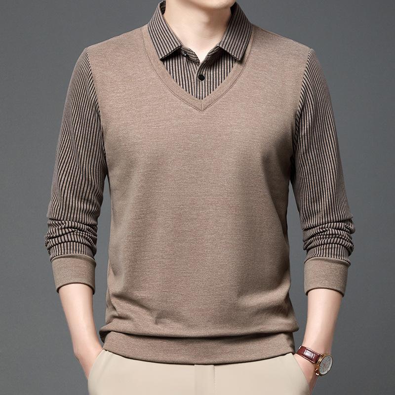 Men's Long-Sleeved Sweater False Two-Piece Shirt Collar Daddy Autumn Outfit Top