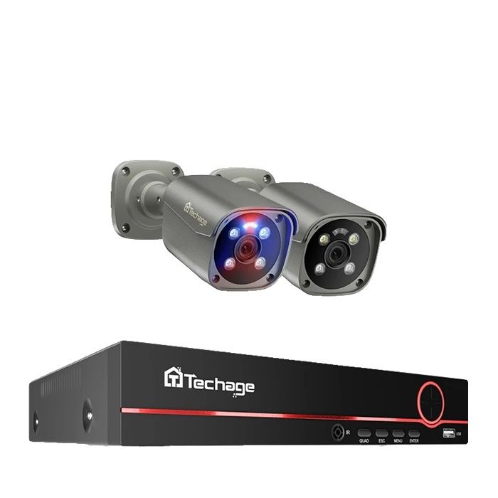 Système de Caméra de Sécurité 4K Techage, NVR 8 Canaux, Audio Bidirectionnel, NVR 8CH 2PCS Caméra, Aucun