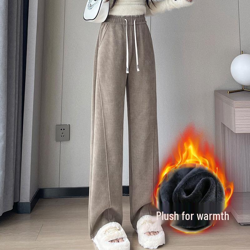 

European Cotton Women s Wide-Leg Pants: Spring/Fall 2025 Edition, Winter Plus Velvet Slimming Banana Style XL [57.5-65 kg]