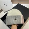 Winter warm double fold rabbit fur knitted hat sweet cross mark contrasting color wool pullover hat large version headgear