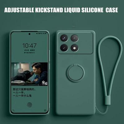 Luxury Liquid Silicone Ring Stand Shell for Redmi POCO X6 Pro Cover Shockproof Xiaomi K70E Bumper Back Protection Cover