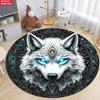 Mystieke Blauwe Wolf Ronde Vloerkleed Fantasy Hemel Veer Sterrenprint Zacht Antislip Tapijt voor Woonkamer Slaapkamer Speelkamer Kinderen