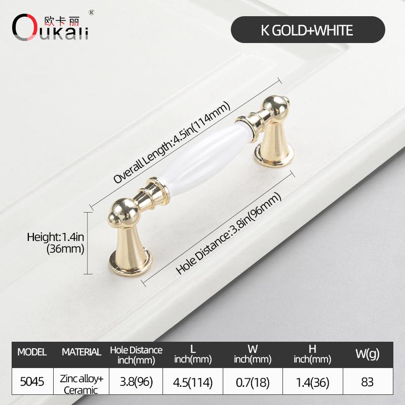 Oukali Classical Furniture Cabinet Handle Kitchen Drawer Ceramic White Handle Wardrobe Zinc Pull Handles