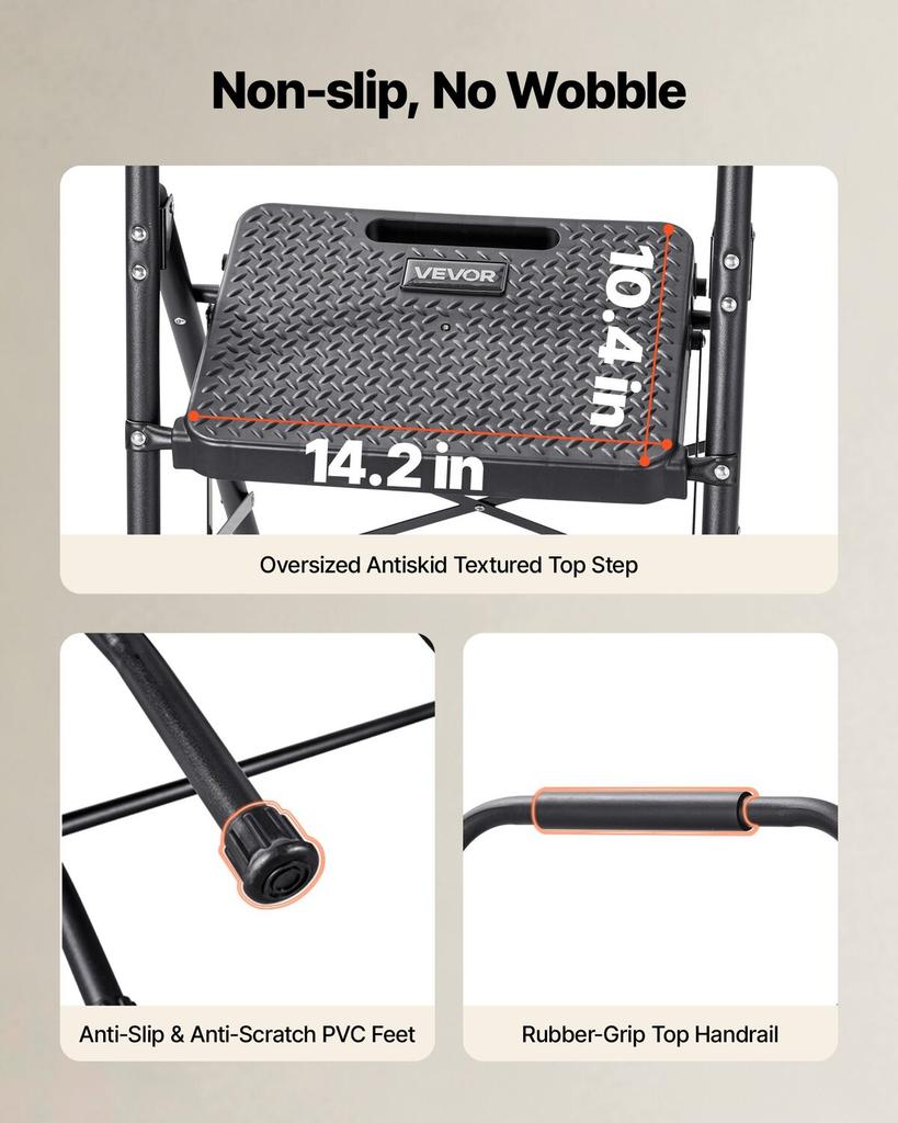 3 Step Ladder, Folding Step Stool with Wide Anti-Slip Pedal and Comfort Handgrip, Lightweight 272 kg Capacity Portable Steel Ladder, Multi-Use for