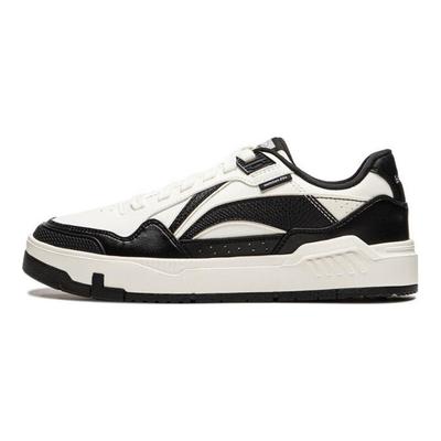 Li Ning Common 80er Synthetikleder Bequem Vielseitig Rutschfest Abriebfest Low-Top Skateschuhe Damen Sneaker Weiß Schwarz AGCU158-3