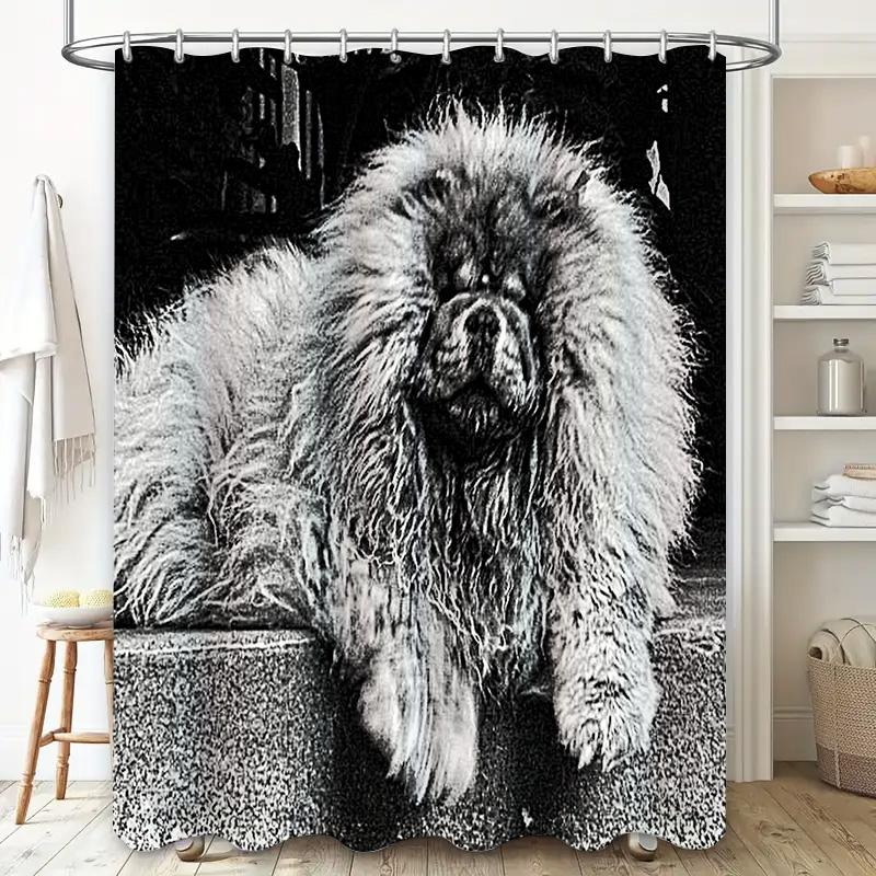 Stylish Black White Dog Print Shower Curtain for Bathroom Decor Waterproof Durable Home Accessories