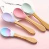Baby Food Bowl Baby Bowl Spoon Set Children Feeding Tableware Training Eating Bowl Silicone Baby Supplies-Baby Bowl Purple Bamboo Handle Spoon