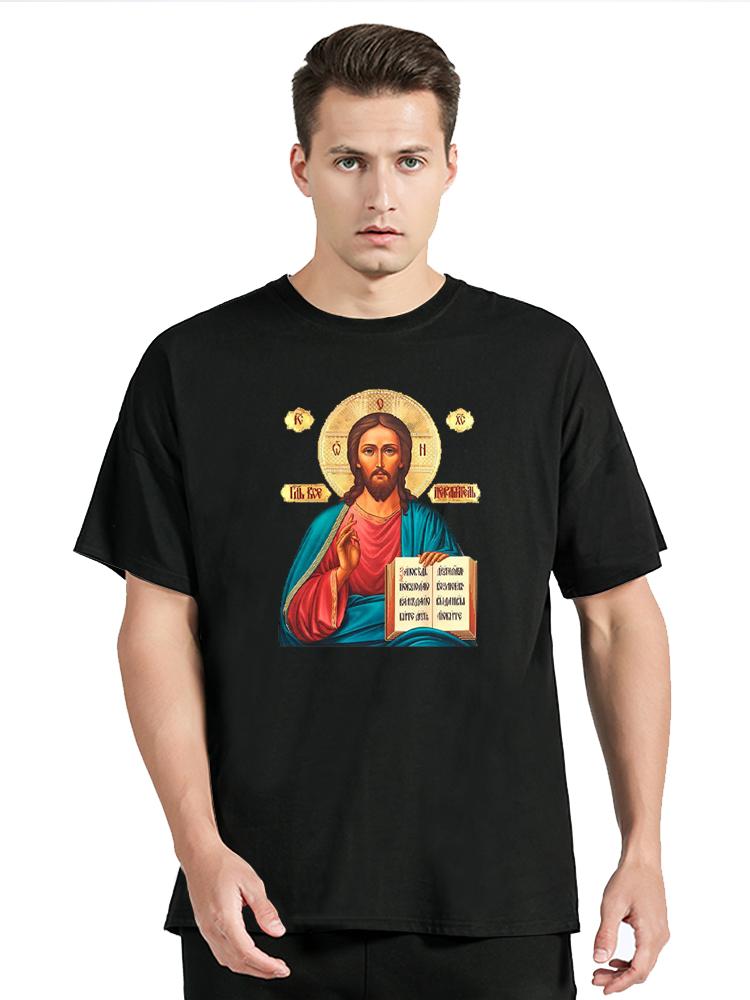 Jesus Christ Pantocrator Icon Sinai Orthodox Christian Fitness T-shirt Cotton Tops Tees Men's C