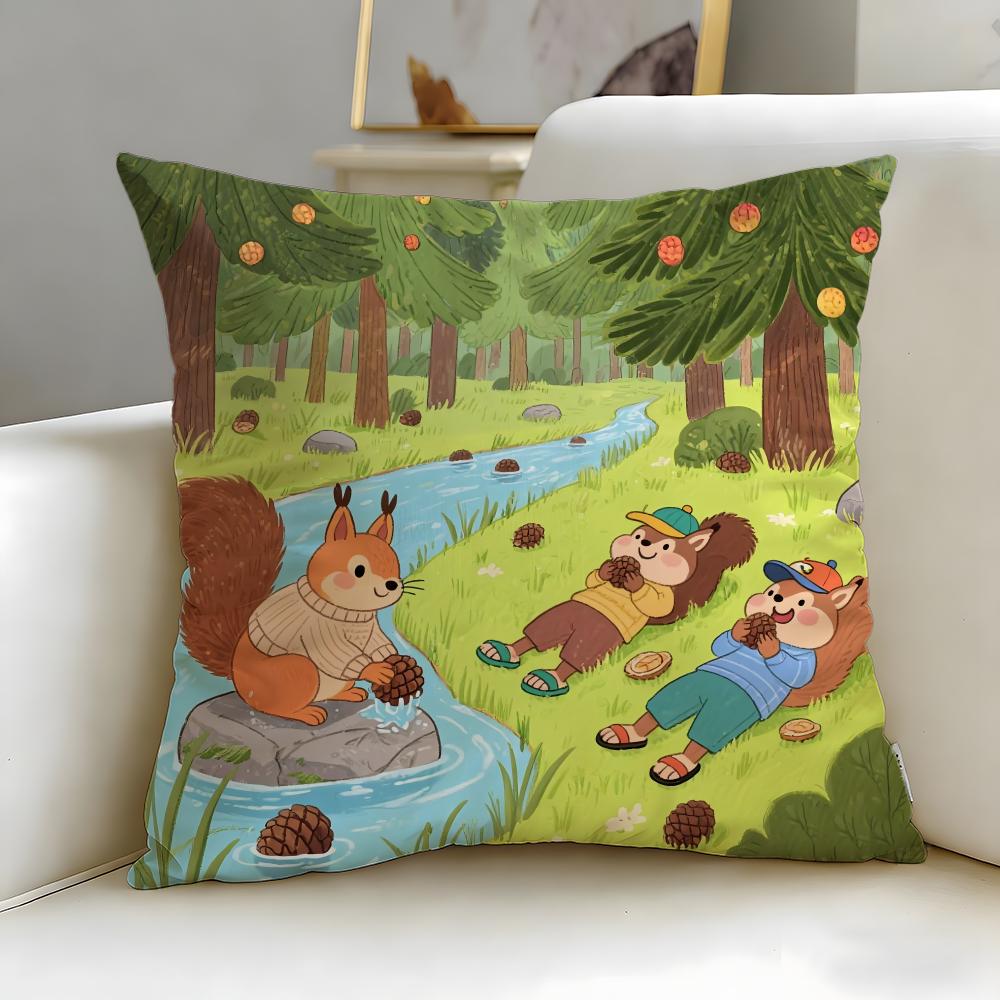 Classic Animal Squirrel Cushion Cover Soft  EasyWash Pillow Case  Versatile for Couch Bed Travel and Office