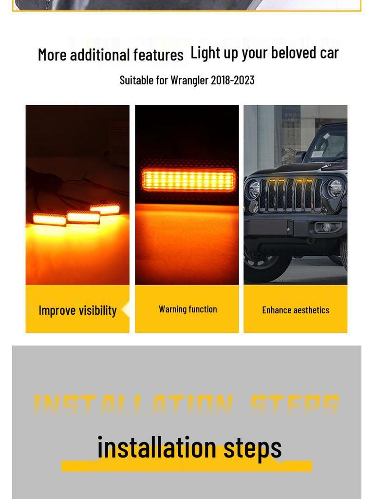 Jeep Wrangler JL 18-23 RGB DRL Grille Lights with 7-Color APP Control