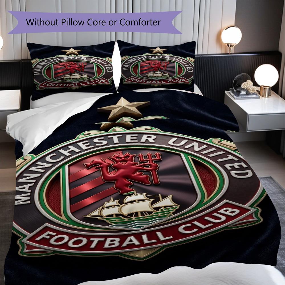 Manchester Emblem Three-piece set (1 * duvet cover + 2 * pillowcase, without core) 2D Flat Duvet cover and pillowcase Bedding set Soft and comfortable