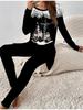 Euro-amerikanische Mode 3D Weihnachts-Druck Damen Vier-Jahreszeiten Langarm T-Shirt + Lange Hose Zweiteiler. Perfektes Geschenk für Neujahr & Weihnachten