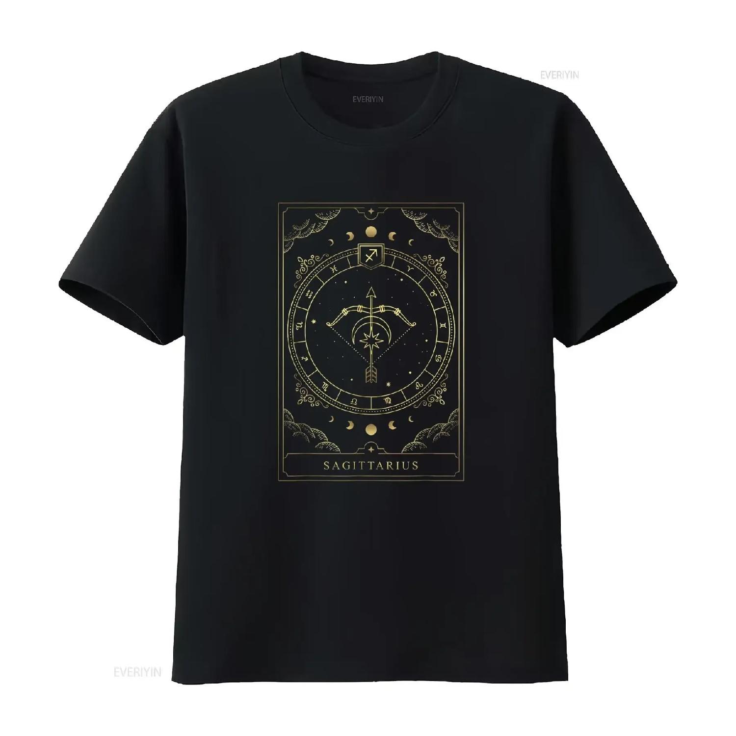 Sagittarius Horoscope And Zodiac Symbol T Shirt vintage Washed Versatile Stylish designer clothes Slightly graphic fashion S чёрный