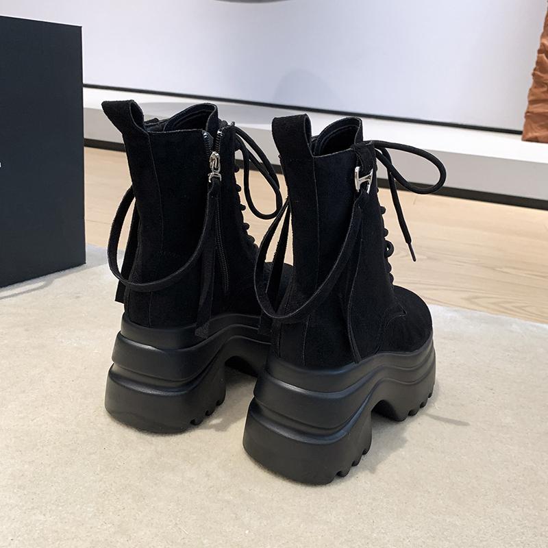 Fashion Ankle Boots For Women New 2025 Winter Motorcycle Boots 8.5CM Wedge Heels High Platform Shoes Woman Autumn Thick Sole Punk Boots