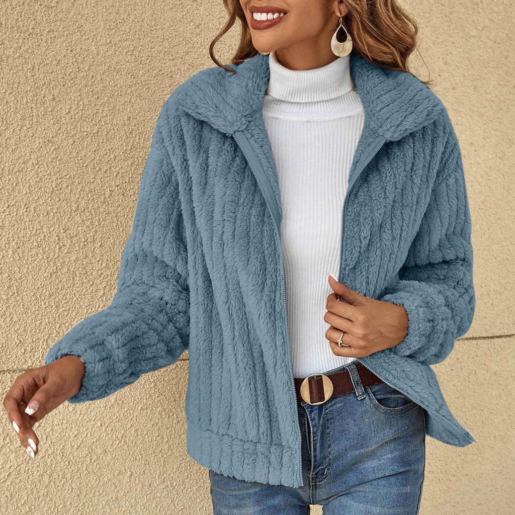 Women's Fashionable Solid-color Lapel Plush Coat