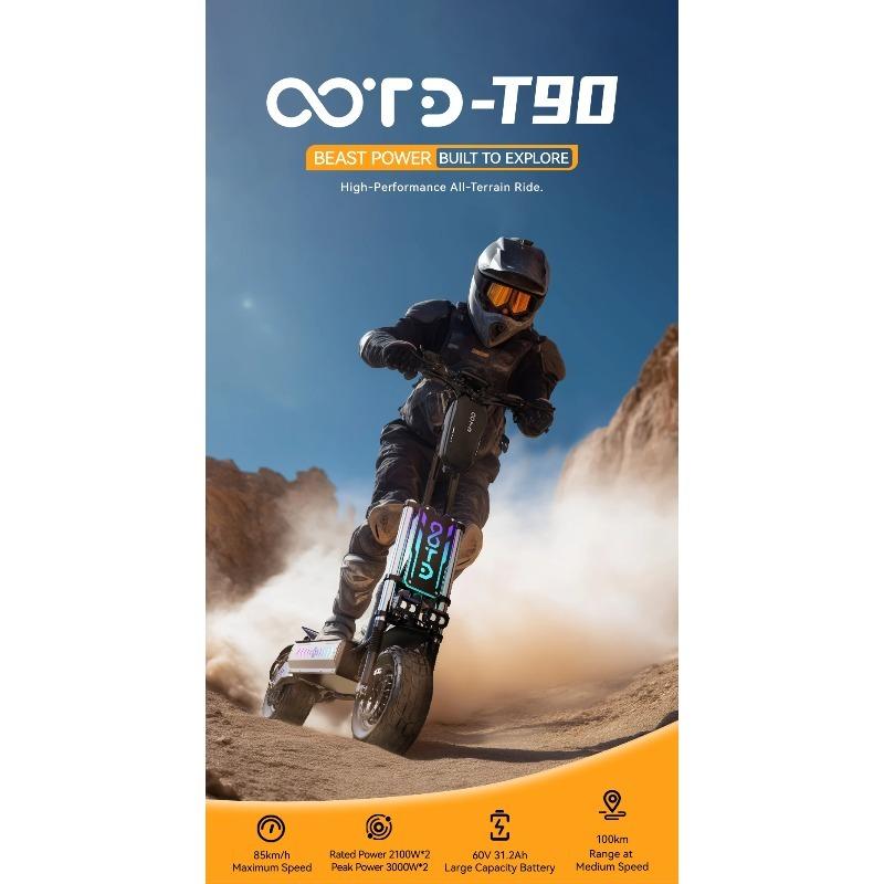 OOTD T90 E-Scooter Peak Power 3000W*2 Motor 60V31.2ah Off-road Electric Scooter 13 Inch Tire All Terrain NFC Features EScooters