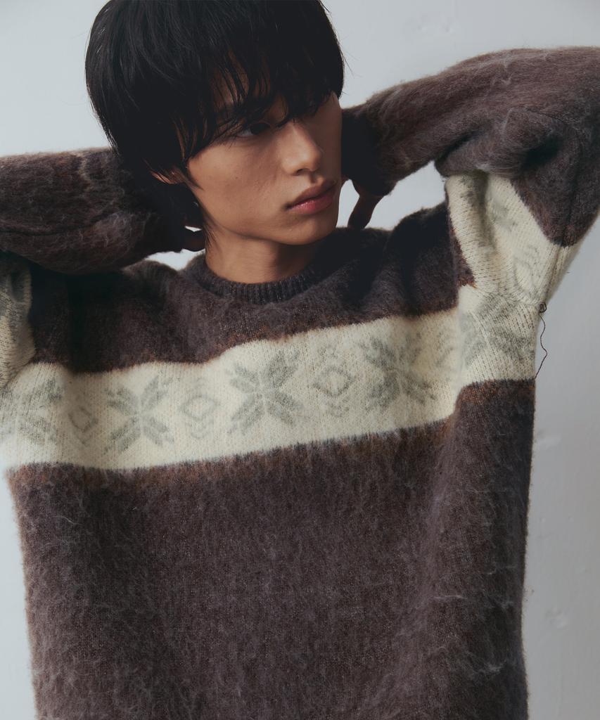 NODU Snow Nordic Snowflake Round Knit [Brown]