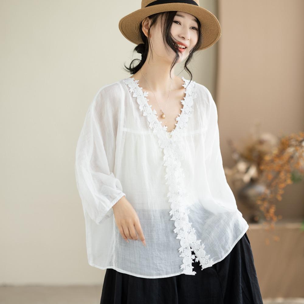 DIMANAF 2026 Summer Women Plus Size New Blouse Shirt Cotton Lace Embroidery Casual Loose Fashion Lady Tops Tees Batwing Sleeves