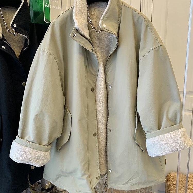 

Ветровка из овечьей шерсти, свободный крой, супер огонь, утолщенный парка средней длины, женский костюм XXXXXL зелёный