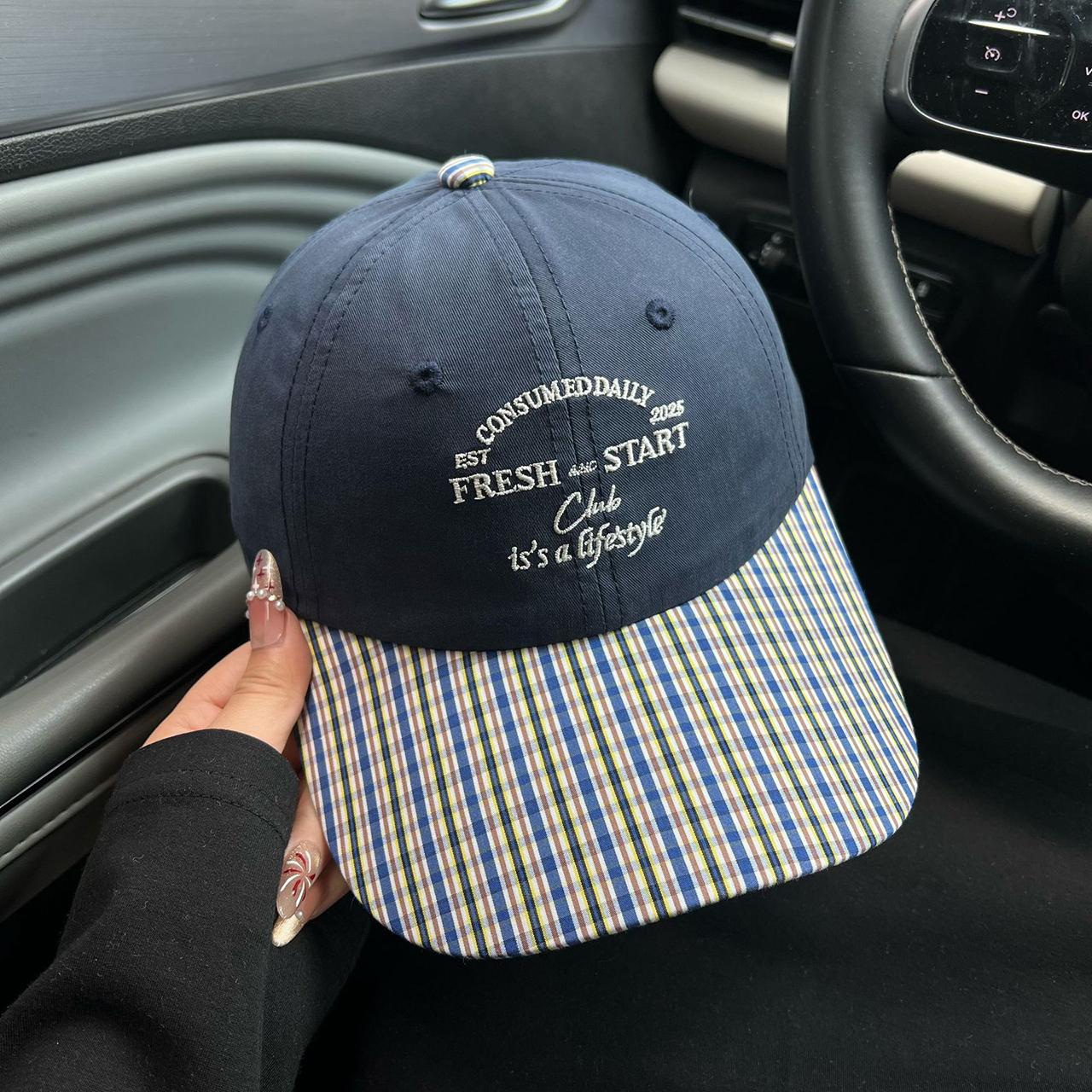 Letter Embroidered Duck Tongue Cap For Women Girl Patchwork Plaid Baseball Cap Summer Cotton Adjustable Sun Hat adjustable