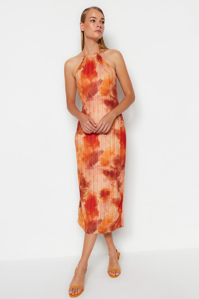 Modisches, lässiges, ärmelloses, fuchsiafarbenes, plissiertes Strick-Midikleid mit Gürtel für Damen