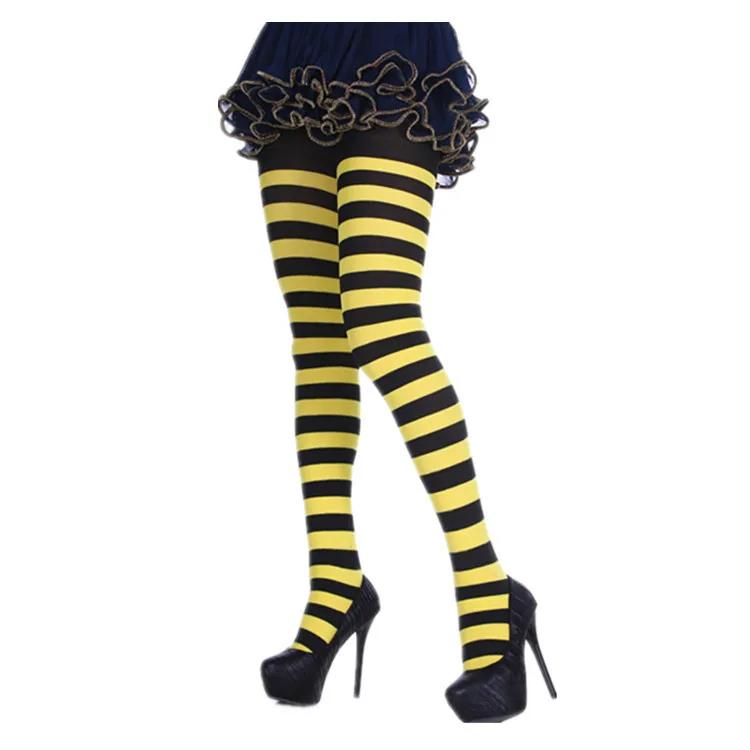 

Goth Style Punk Women Striped Pantyhose Rainbow Long Tights Halloween Christmas High Waist Cosplay Stocking Elastic Slim Legging жовтий