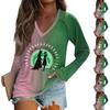 Women's Long Sleeve Plunger Sleeve Witch Printed Casual Top T-Shirt