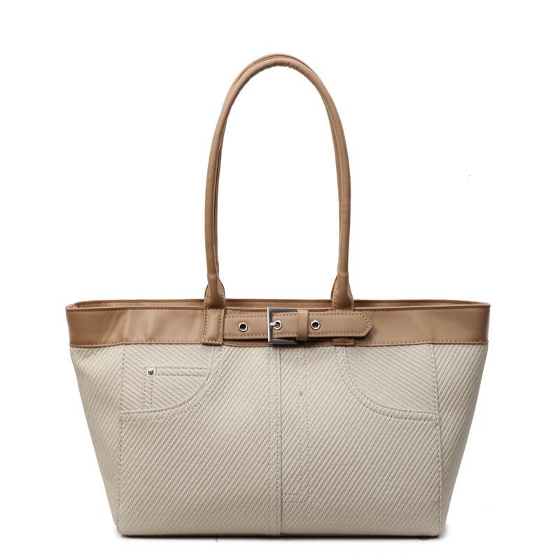 

Contemporary Women Large Capacity Bag Internal Zipper Pocket Adjustable Straps White Khaki