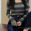 Women's Plus Size Striped Slimming Long Sleeve Knit Shirt - Autumn/Winter Collection
