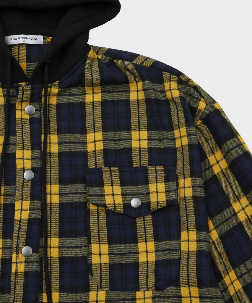 SLOW RECORD HOUSE Hooded Check Shirt_Yellow