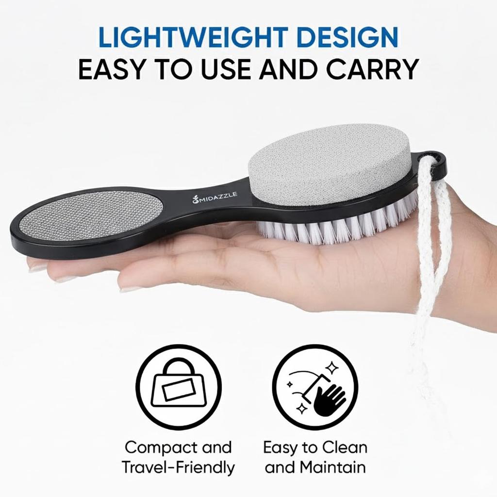 Midazzle 4 In 1 Feet Pedicure Tools with Foot Scrubber, Pumice Stone, Foot Rasp and Black Emery for Home Foot Care, Soft Care | Foot File Callus Rem