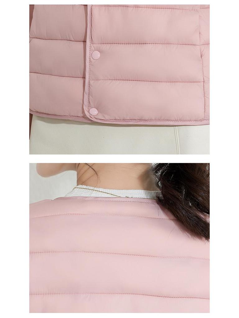Women's Slim Fit Lightweight Crew Neck Down Jacket - Korean Style Warm Cotton-Padded Coat