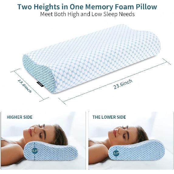 Cervical Pillow for Neck Pain Relief, Contour Memory Foam Pillows for Sleeping, Odorless Ergonomic Pillow Adjustable Orthopedic Cooling Pillow Bed